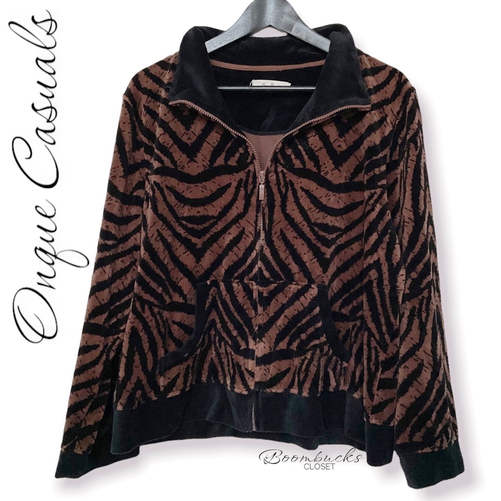 Like New Onque Casuals Full Zip Animal Print/ Tiger Print Jacket Brown B…